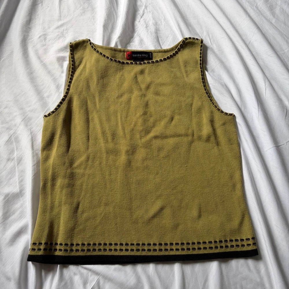 Sandra King Essentials olive green cotton blend tank top 90s Petite Medium